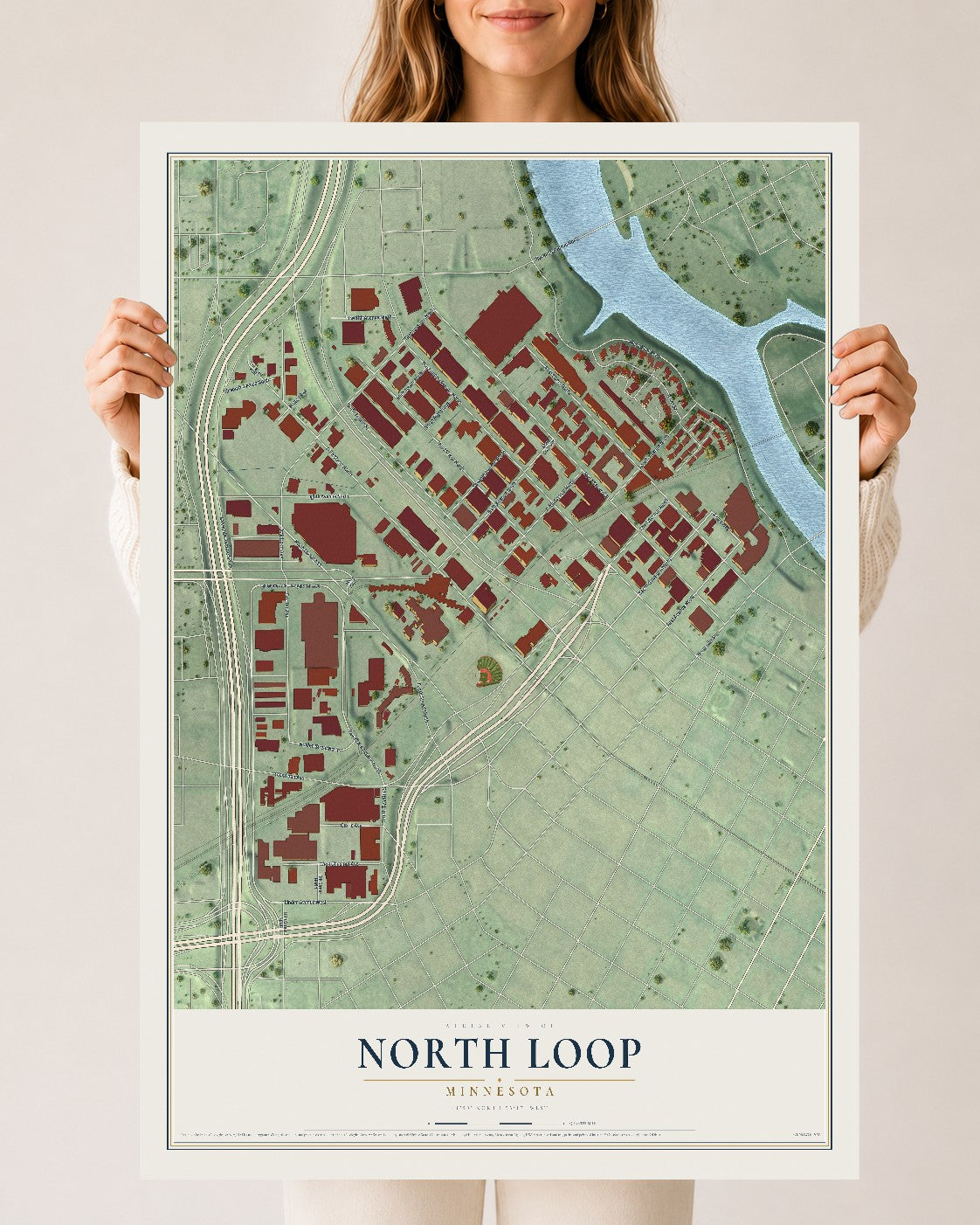 Map of North Loop, Minnesota, 24 x 36 inch unframed archival matte print