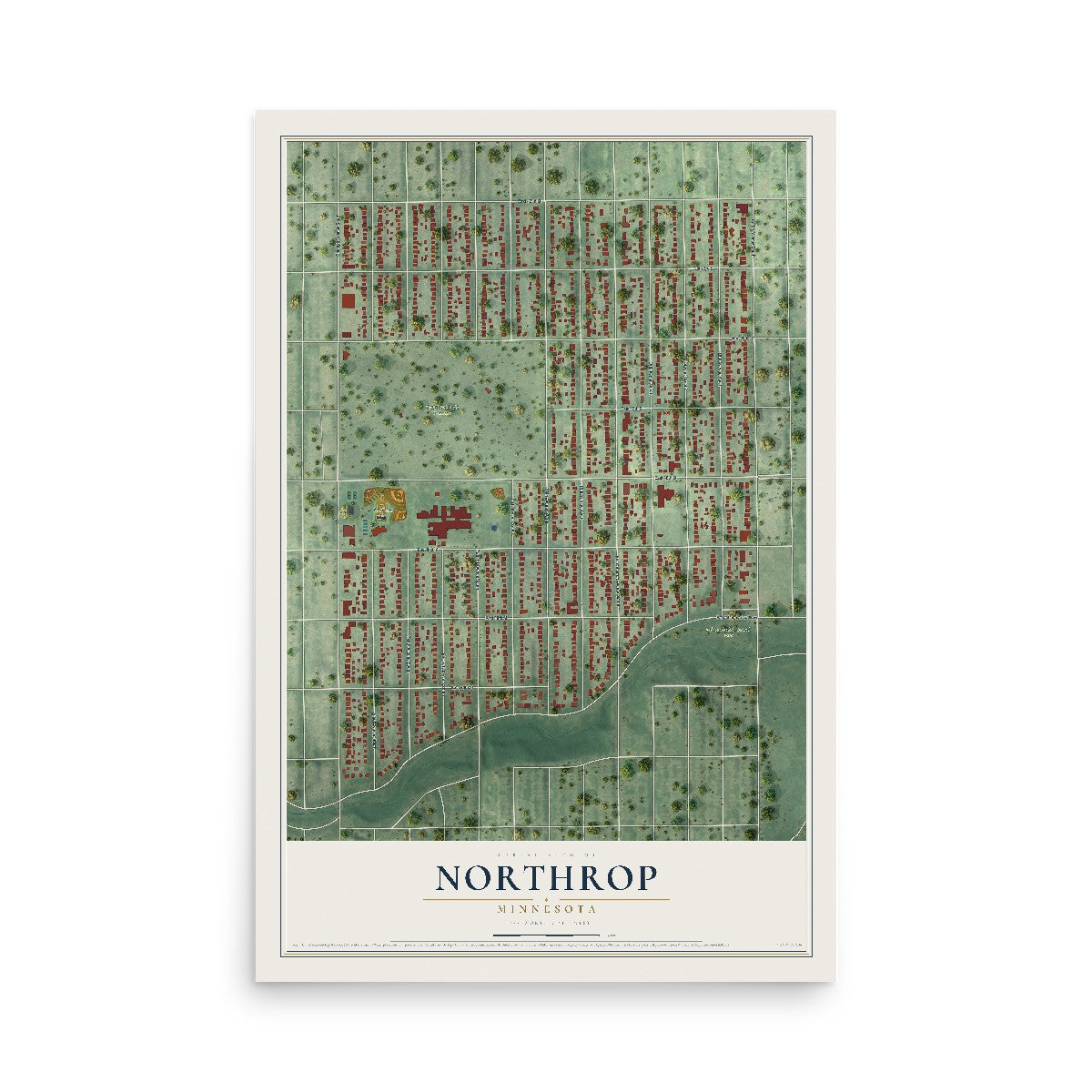 Map of Northrop, Minneapolis, Minnesota, 12 x 18 inch unframed archival matte print