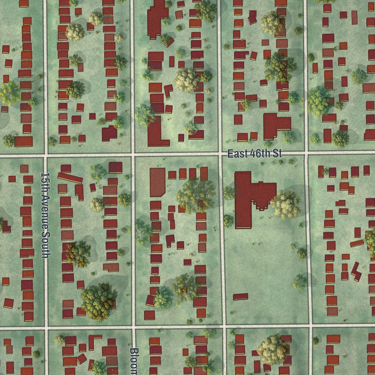 Close-up of the map of Northrop, Minneapolis, Minnesota print showing street and building detail