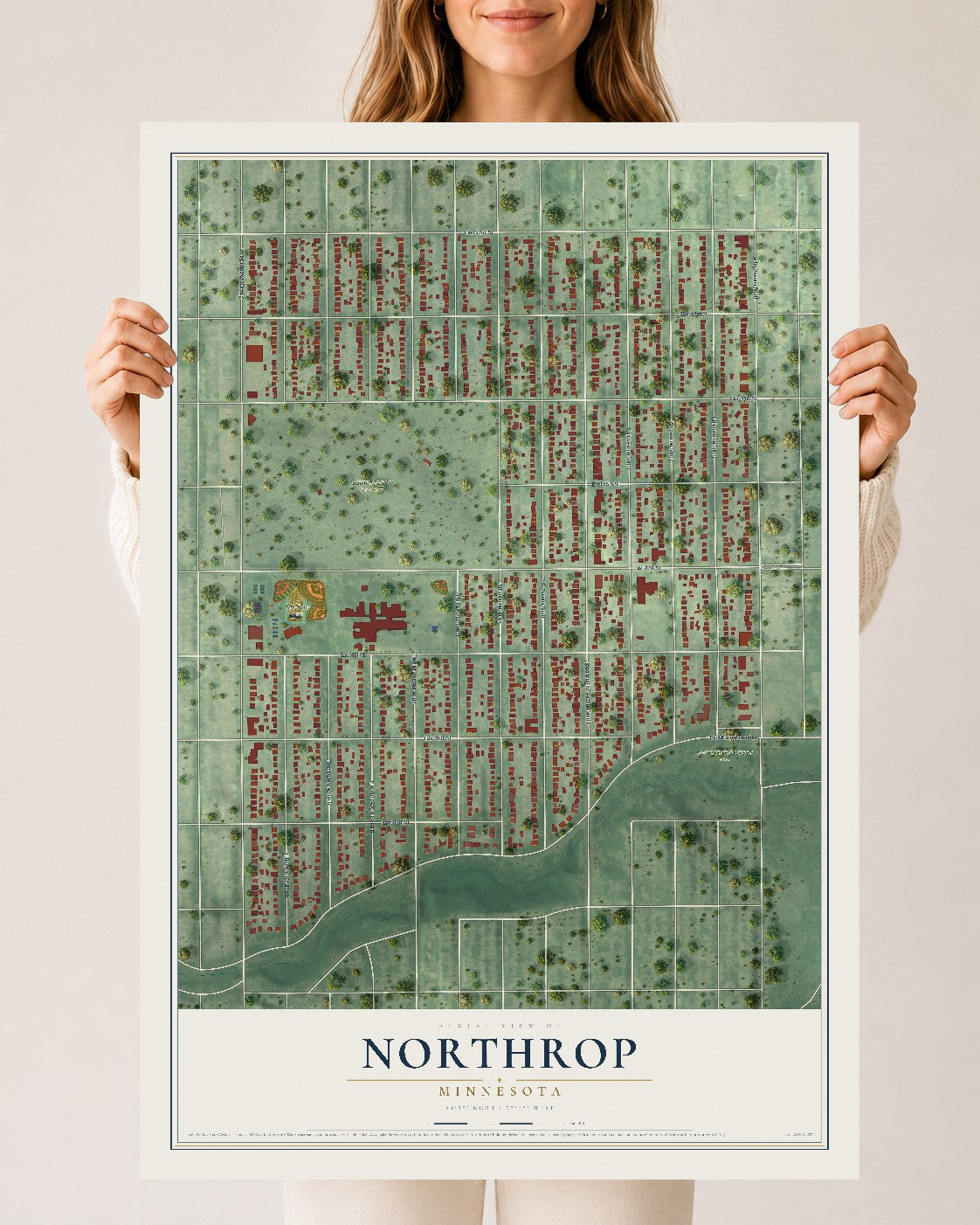 Map of Northrop, Minneapolis, Minnesota, 24 x 36 inch unframed archival matte print