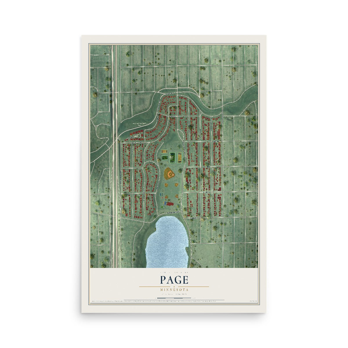 Map of Page, Minnesota, 12 x 18 inch unframed archival matte print