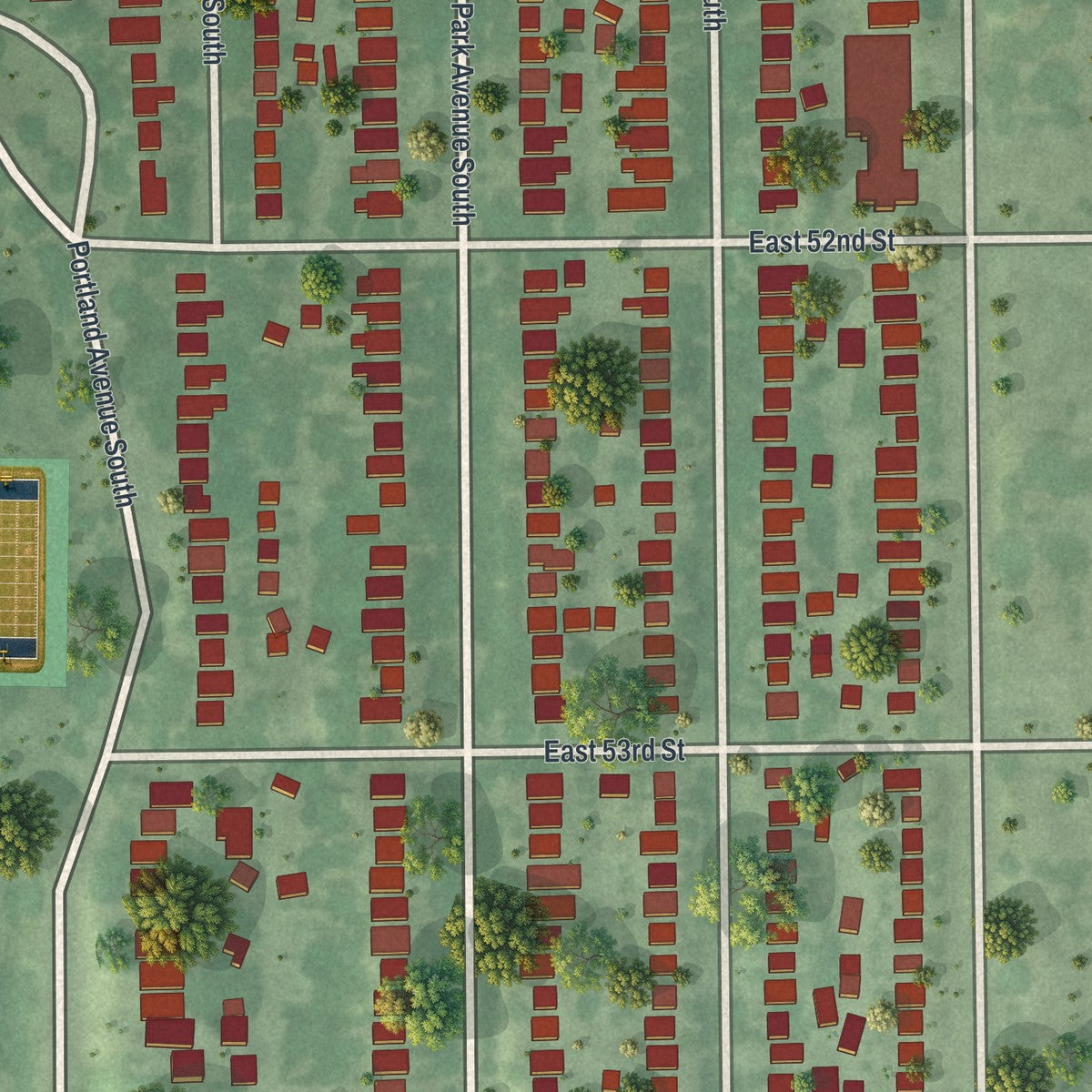 Close-up of the map of Page, Minnesota print showing street and building detail