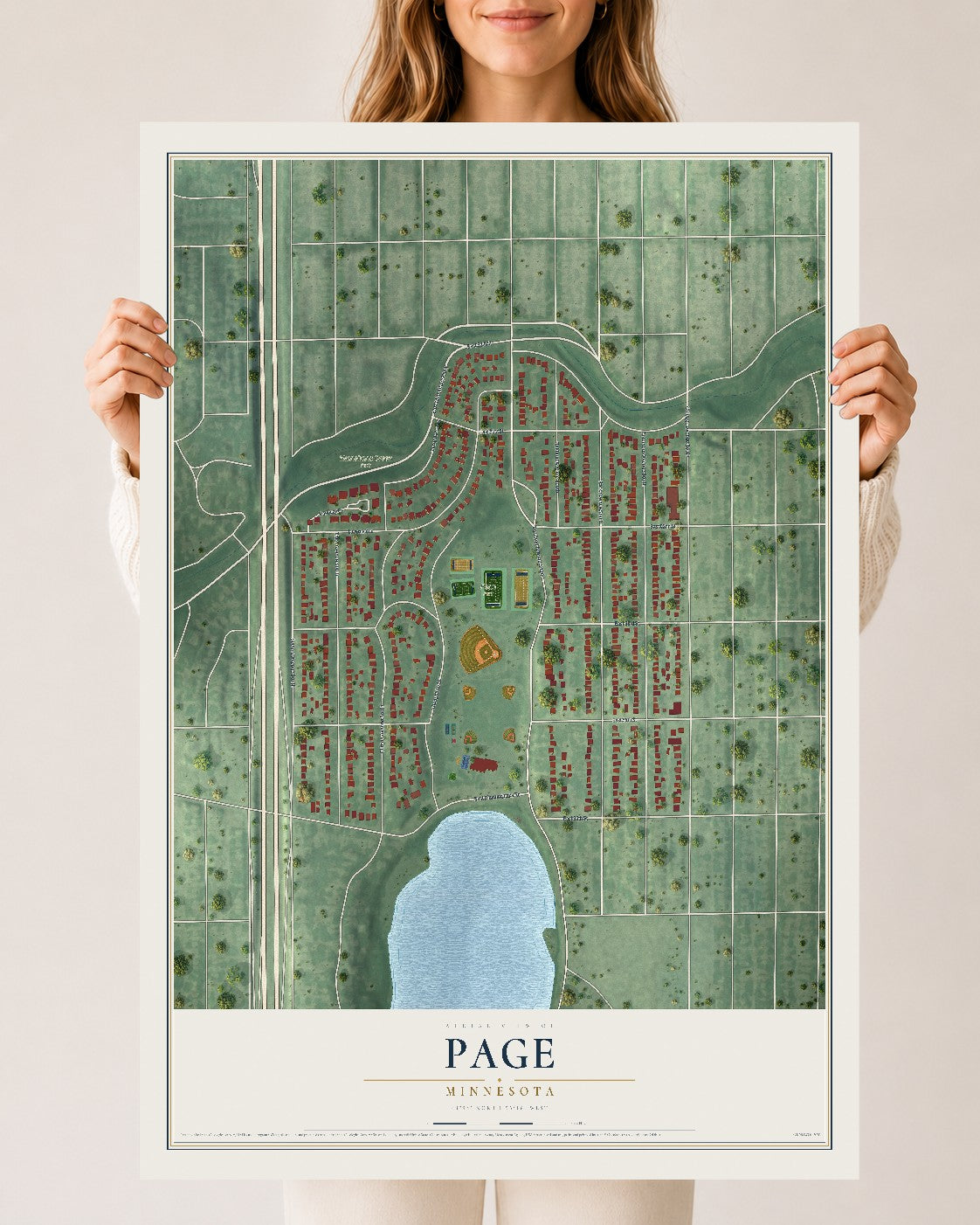 Map of Page, Minnesota, 24 x 36 inch unframed archival matte print