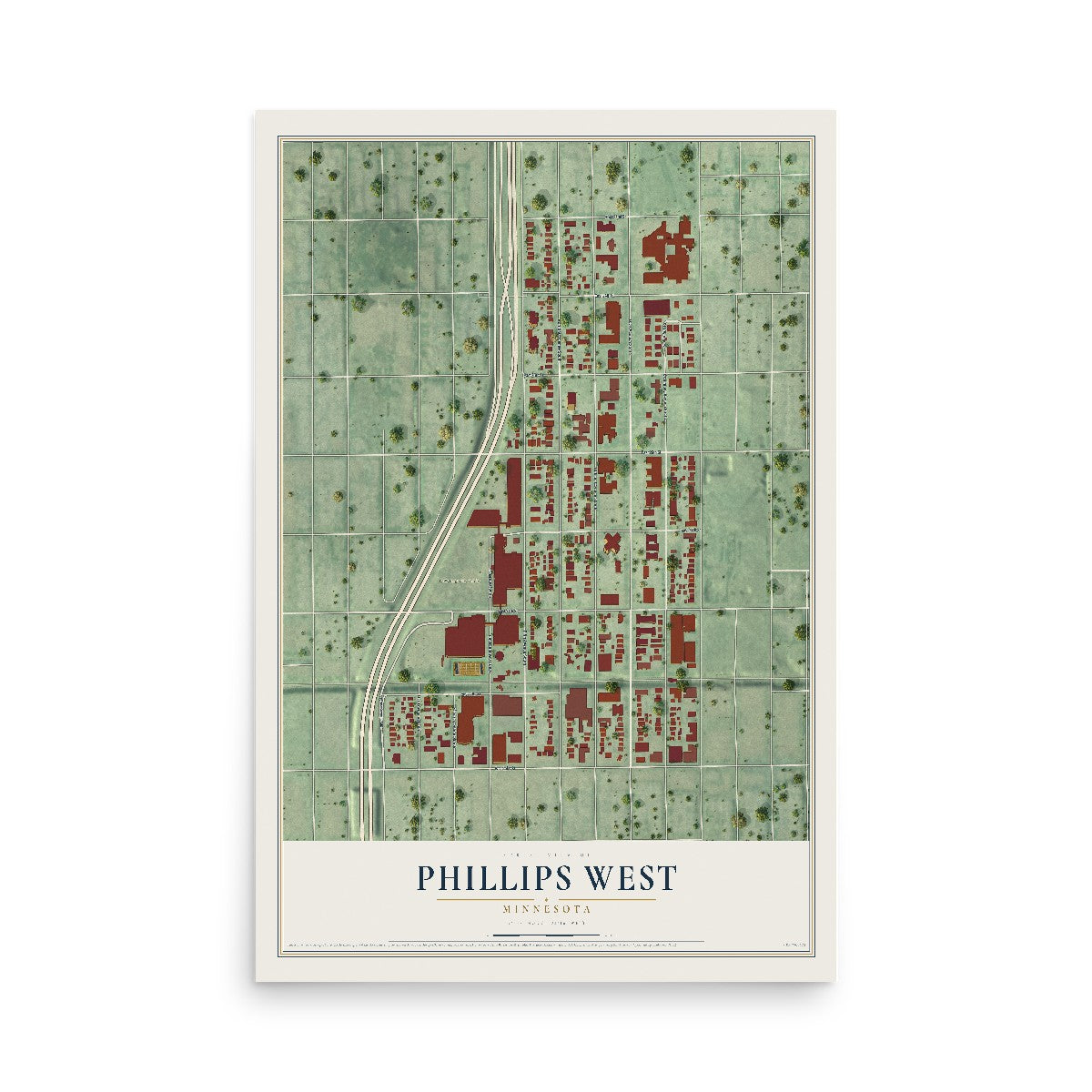 Map of Phillips West, Minnesota, 12 x 18 inch unframed archival matte print