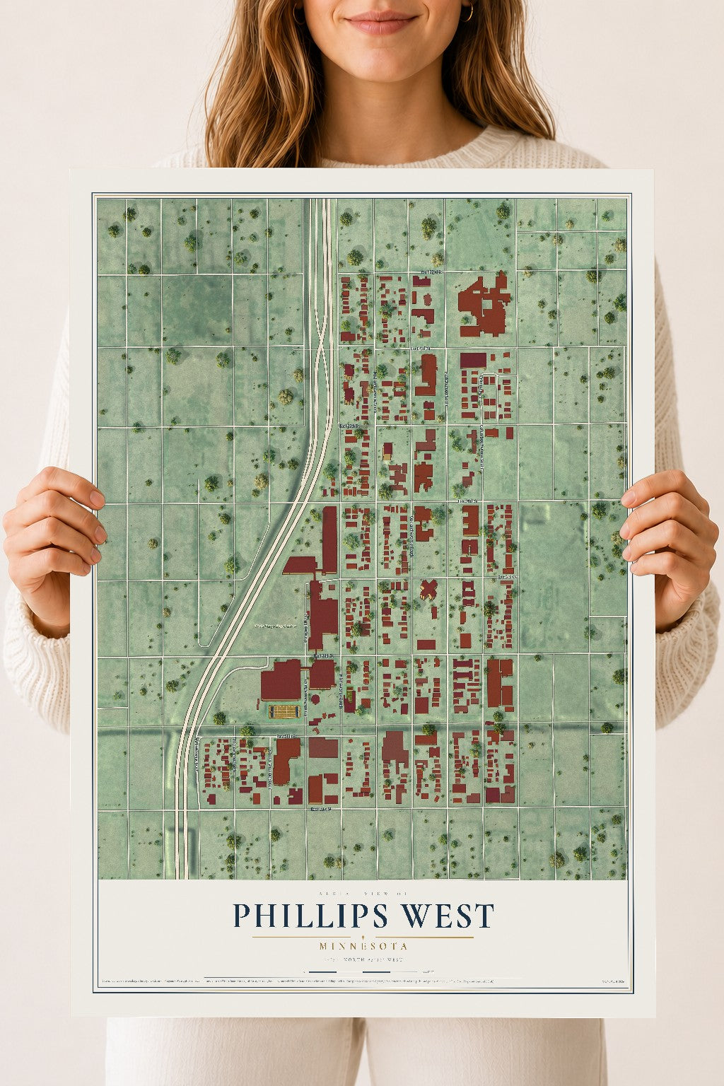 Map of Phillips West, Minnesota, 18 x 24 inch unframed archival matte print