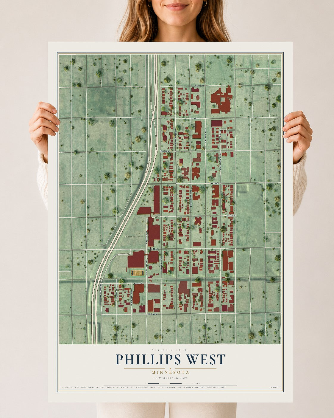 Map of Phillips West, Minnesota, 24 x 36 inch unframed archival matte print