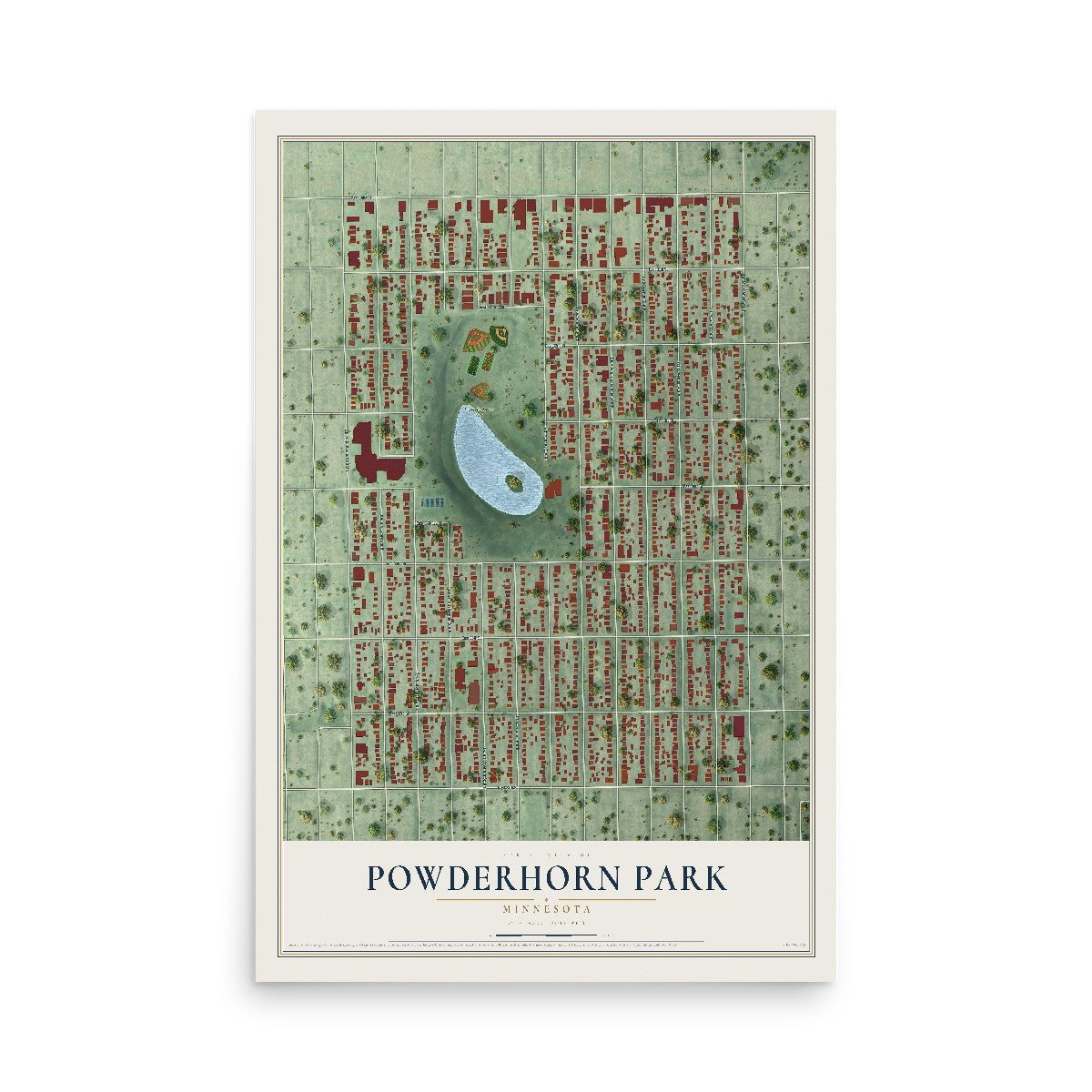 Map of Powderhorn Park, Minnesota, 12 x 18 inch unframed archival matte print