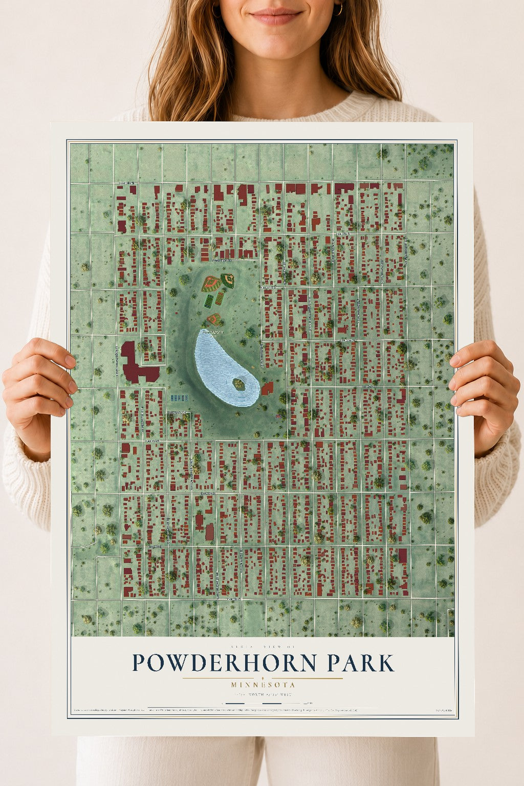 Map of Powderhorn Park, Minnesota, 18 x 24 inch unframed archival matte print