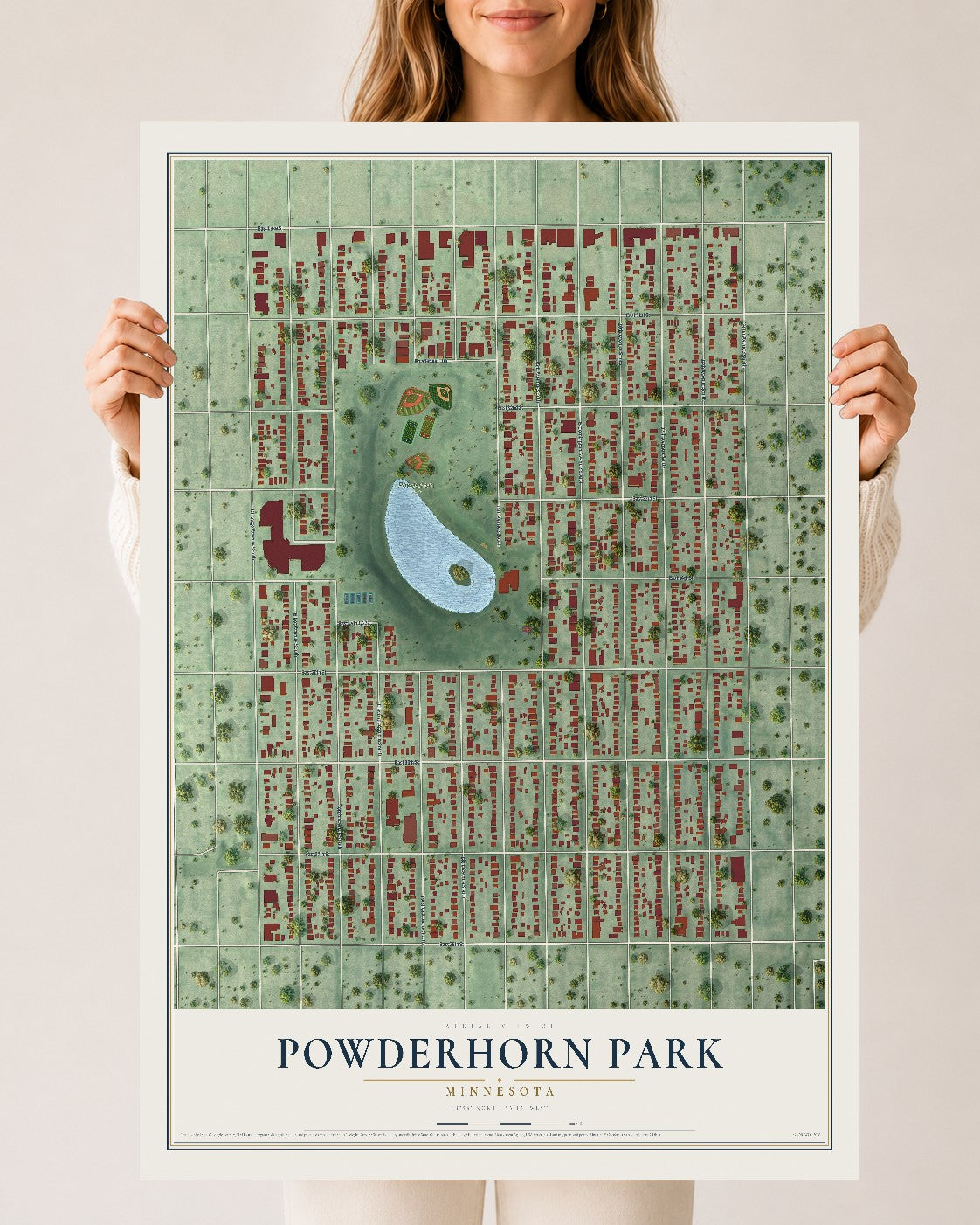 Map of Powderhorn Park, Minnesota, 24 x 36 inch unframed archival matte print
