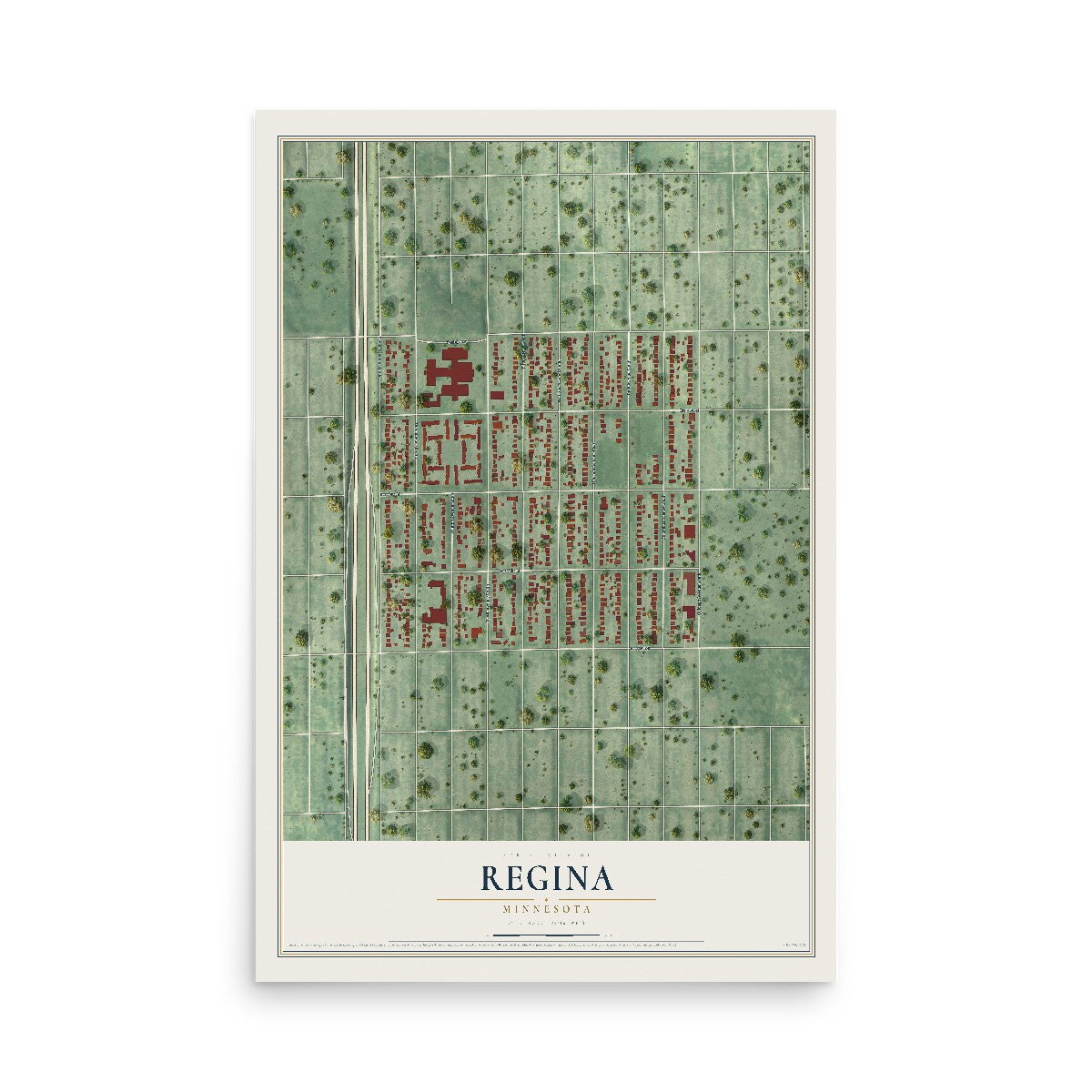 Map of Regina, Minnesota, 12 x 18 inch unframed archival matte print