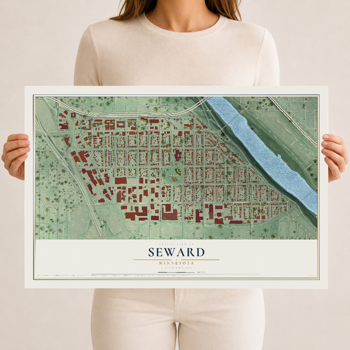 Map of Seward, Minnesota, 12 x 18 inch unframed archival matte print
