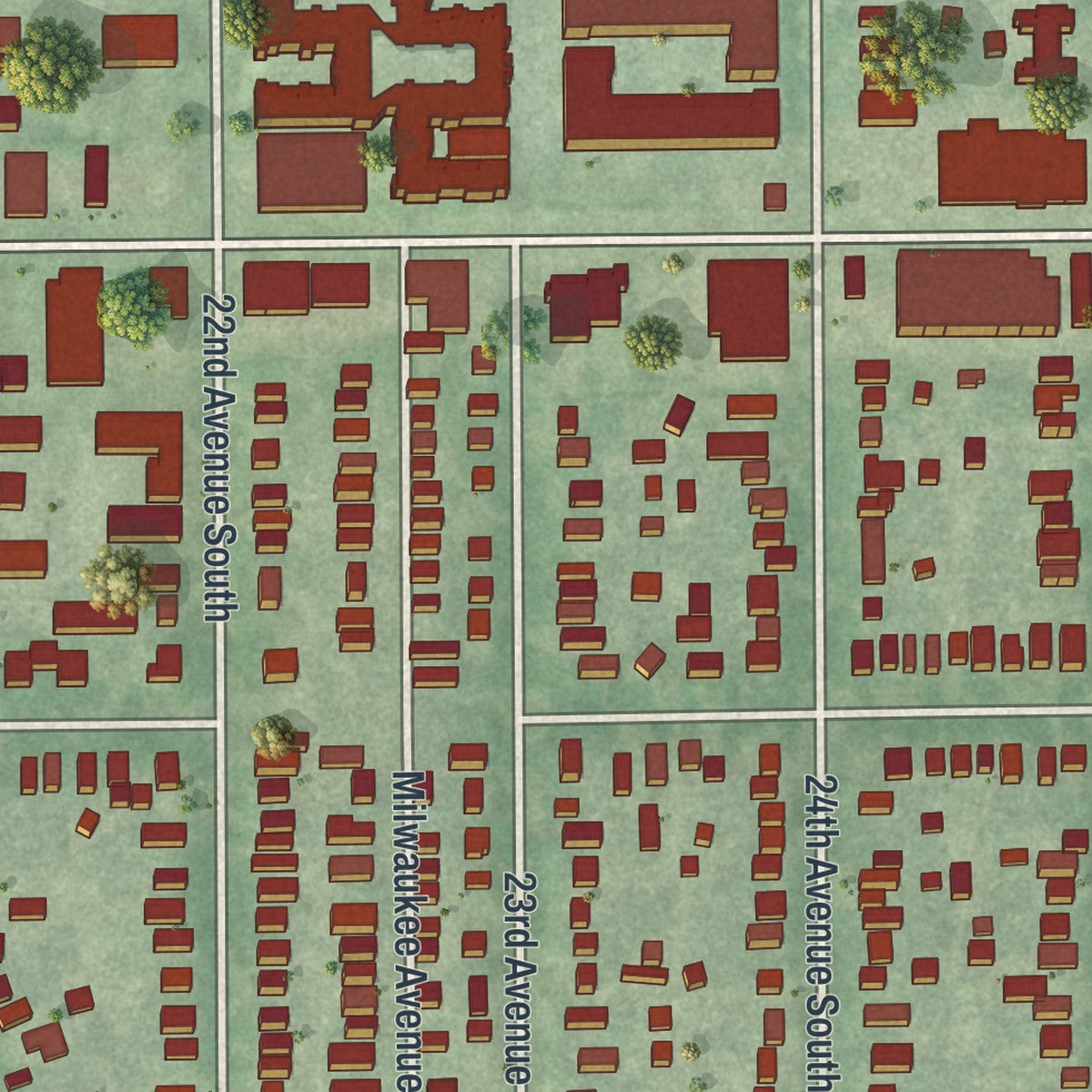 Close-up of the map of Seward, Minnesota print showing street and building detail