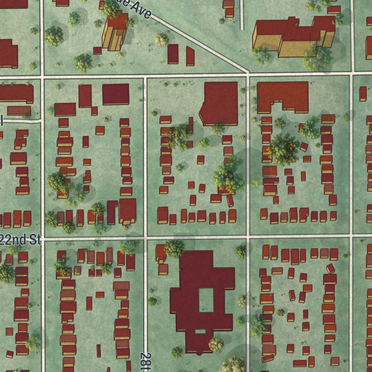 Second close-up of the map of Seward, Minnesota print showing more streets and buildings