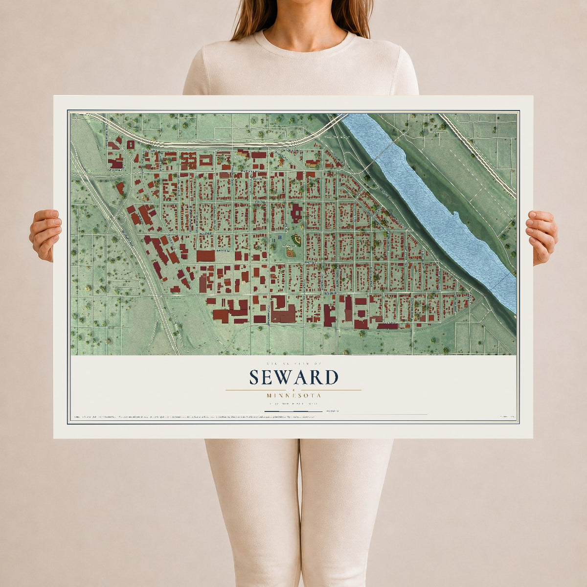 Map of Seward, Minnesota, 24 x 36 inch unframed archival matte print