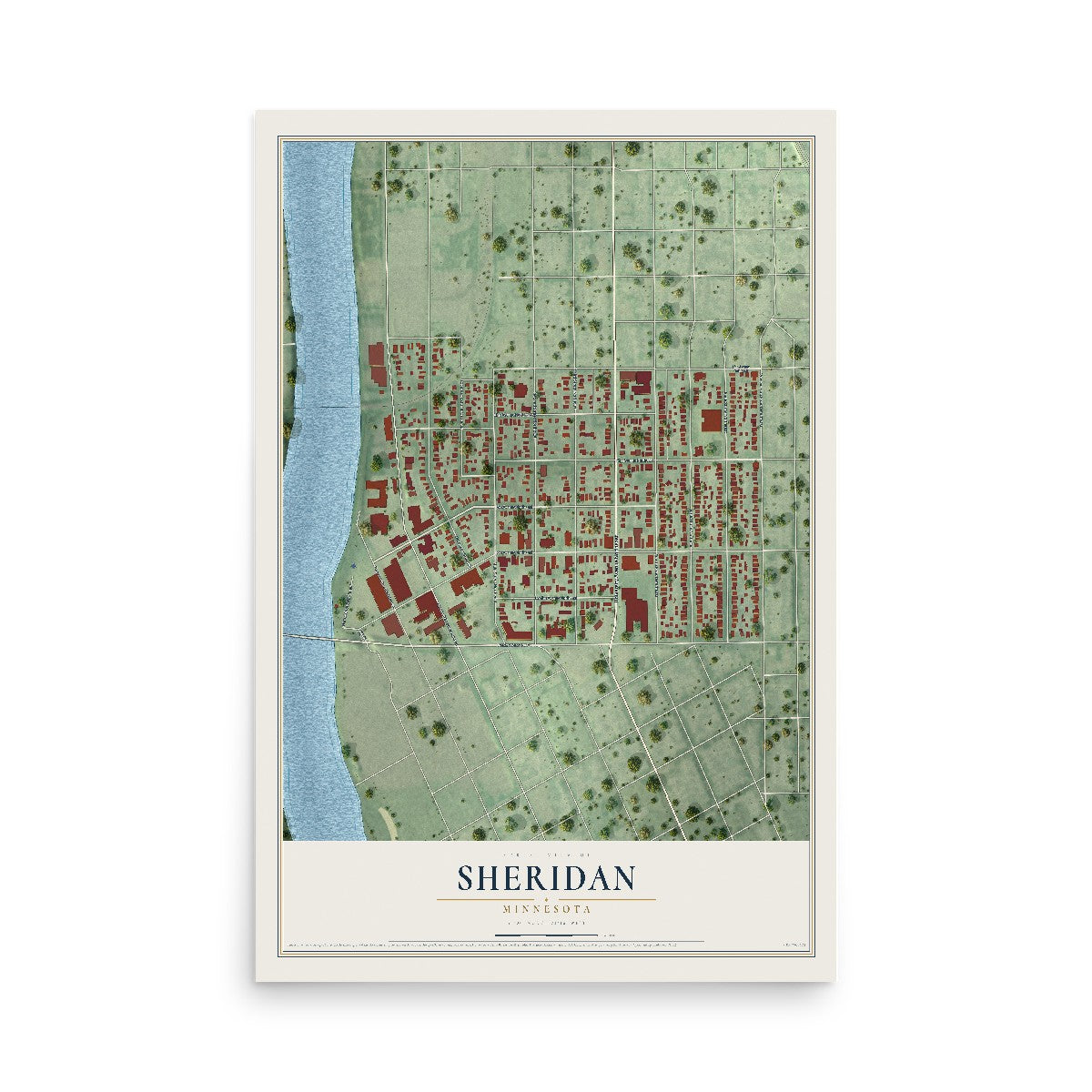 Map of Sheridan, Minnesota, 12 x 18 inch unframed archival matte print