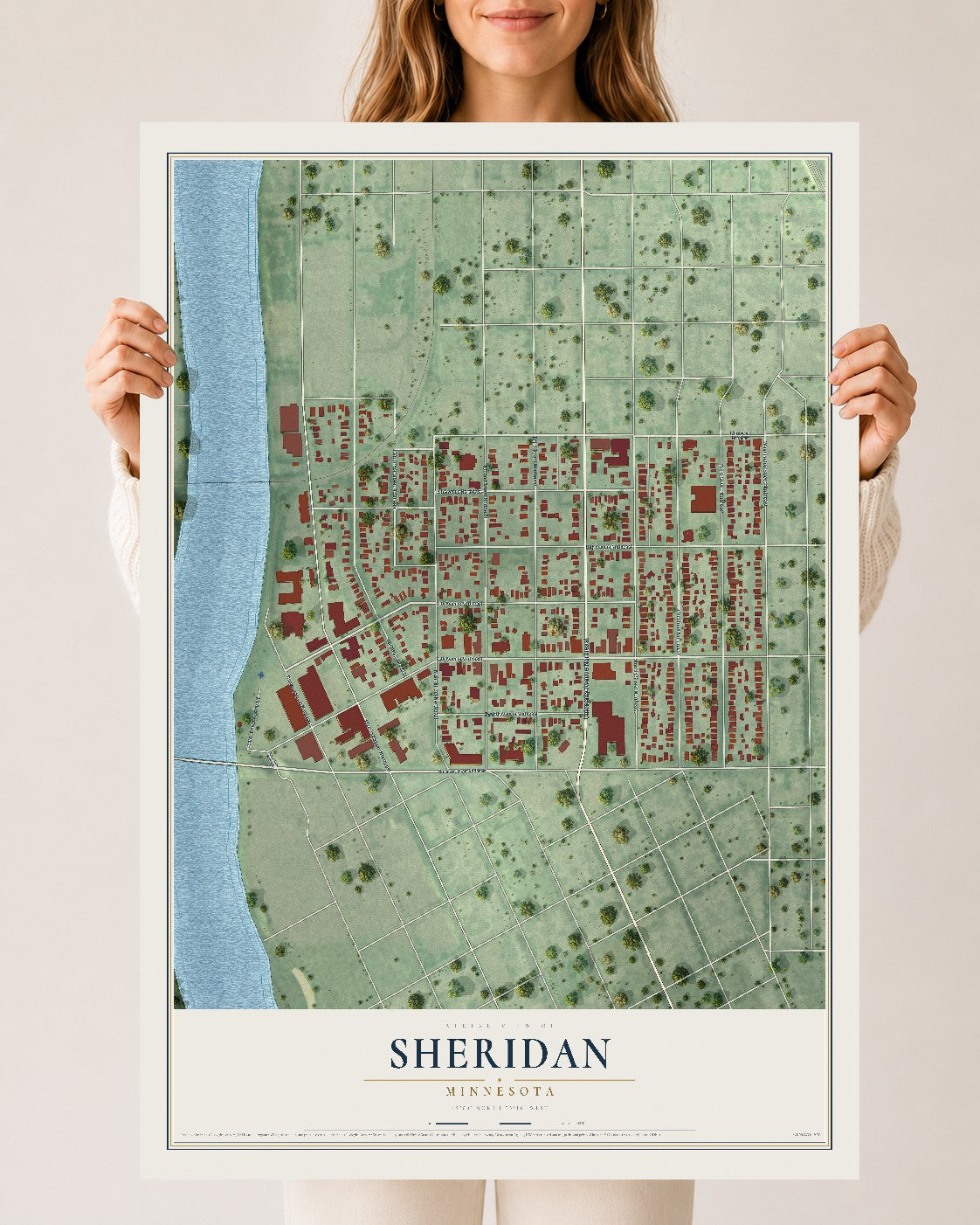 Map of Sheridan, Minnesota, 24 x 36 inch unframed archival matte print