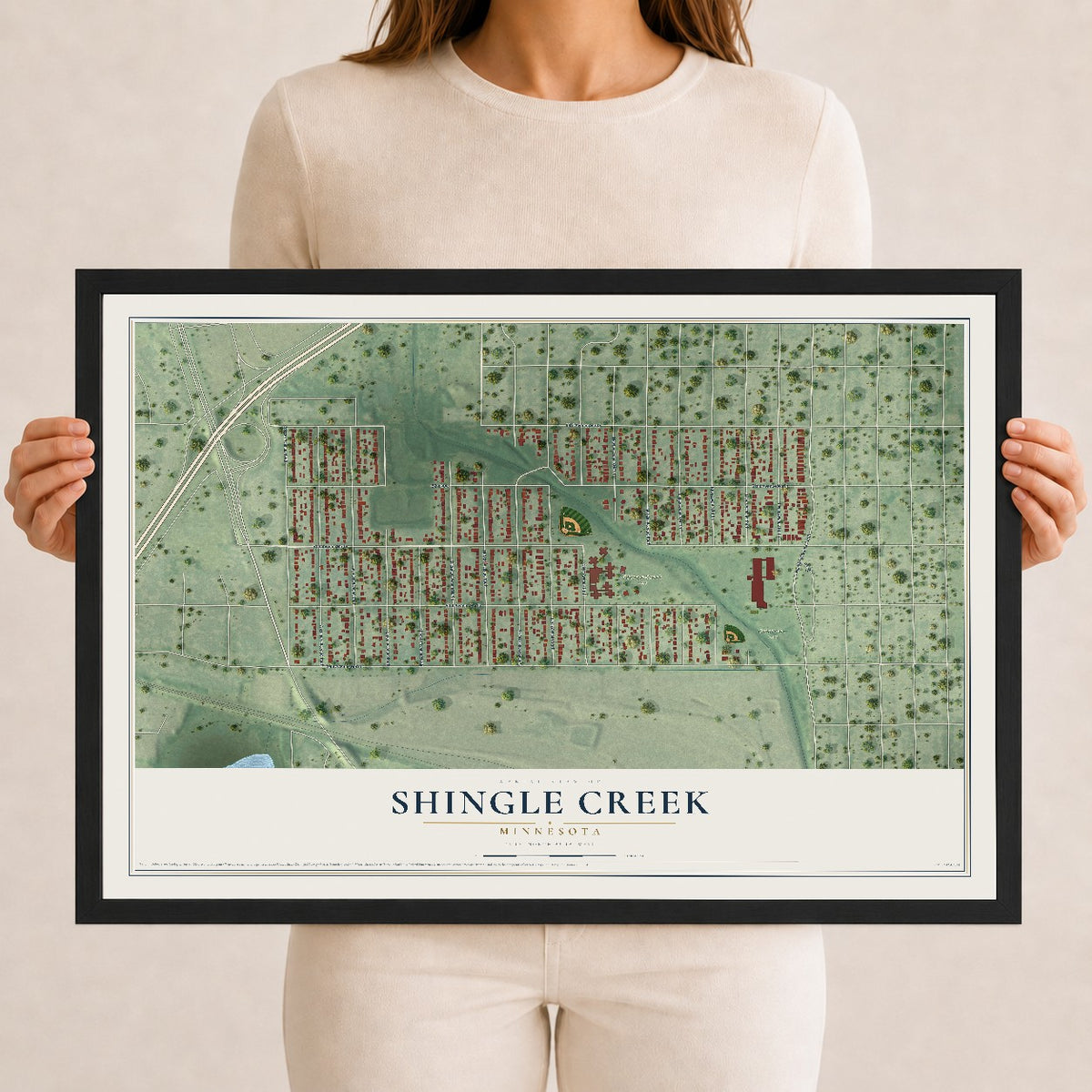 Map of Shingle Creek, Minnesota, 12 x 18 inch print in a black wood frame