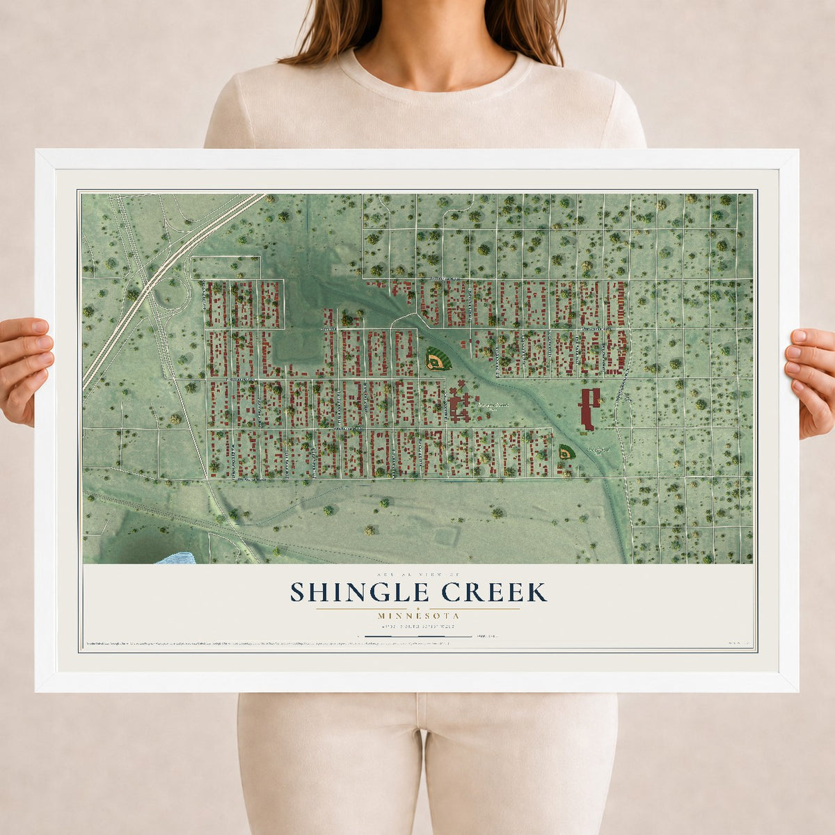 Map of Shingle Creek, Minnesota, 18 x 24 inch print in a white wood frame