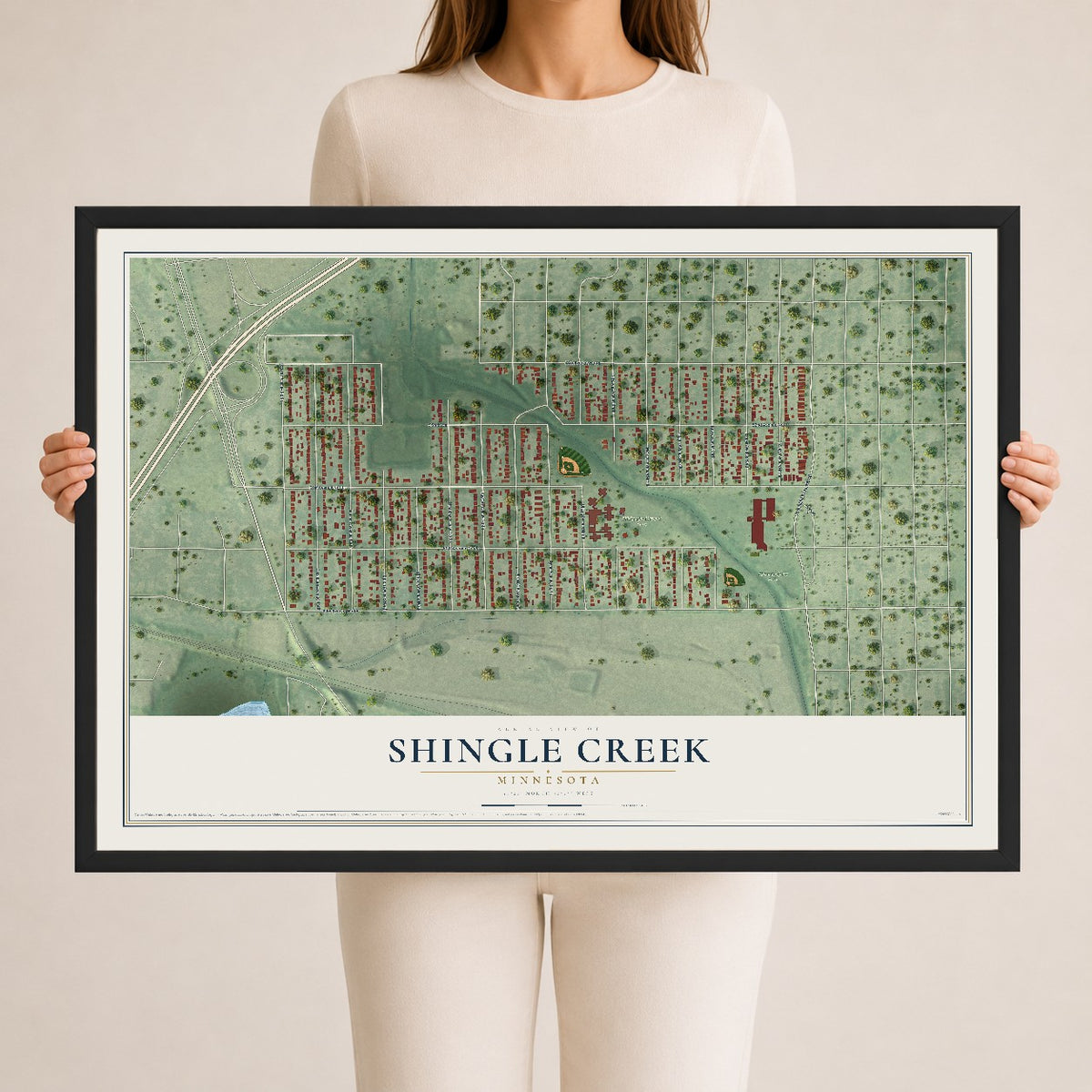 Map of Shingle Creek, Minnesota, 24 x 36 inch print in a black wood frame