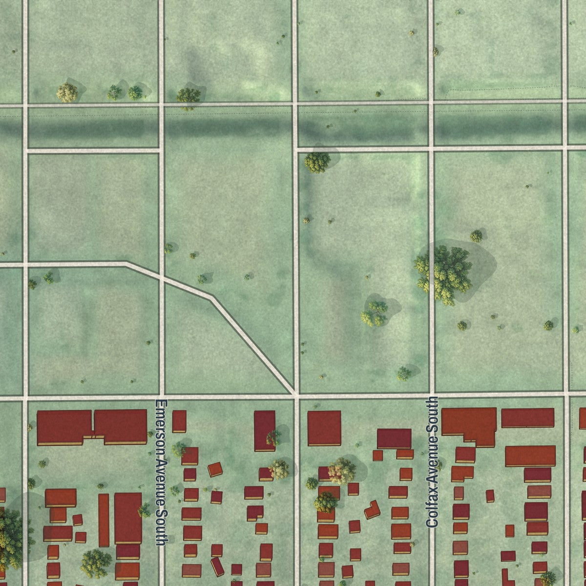 Second close-up of the map of South Uptown, Minnesota print showing more streets and buildings