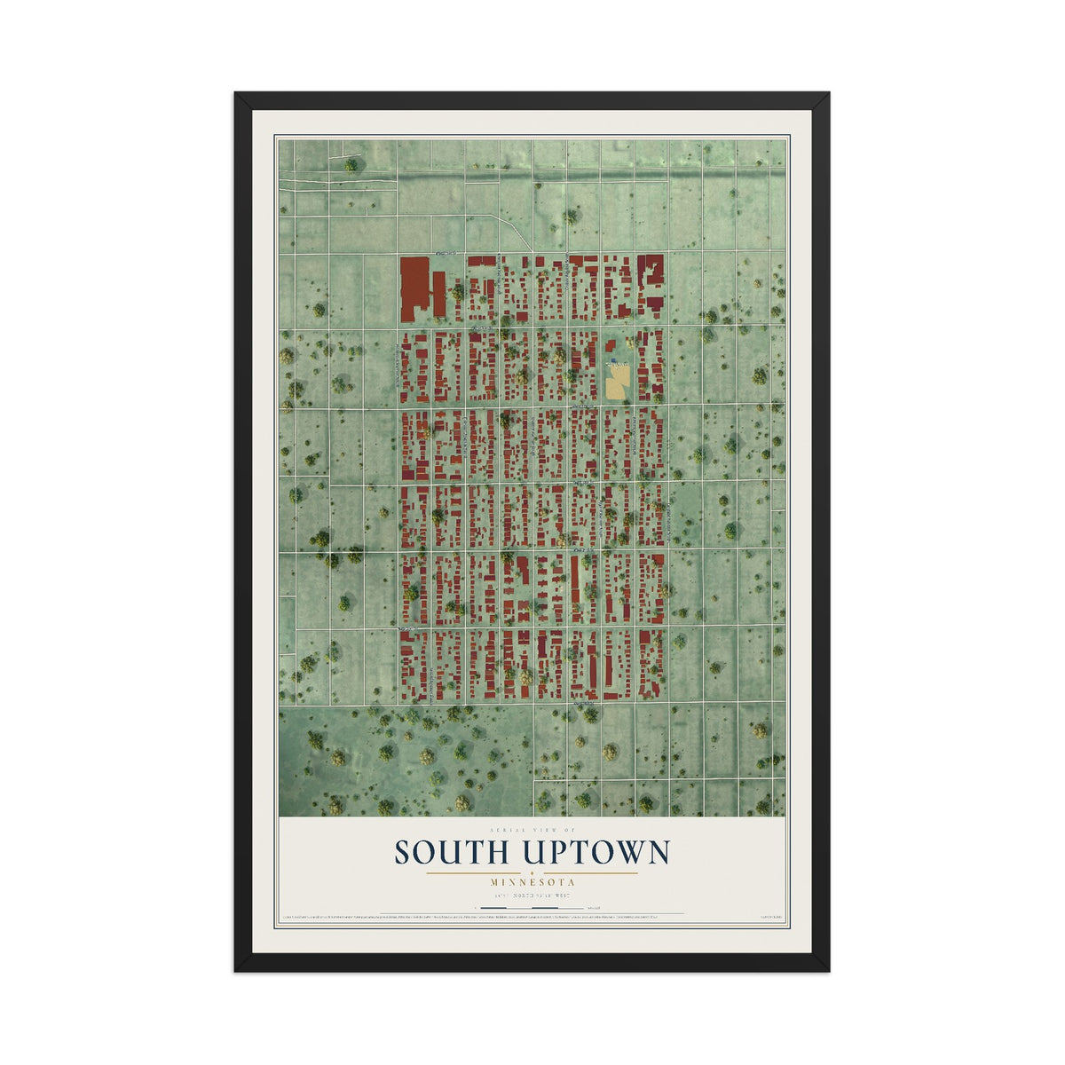 Map of South Uptown, Minnesota, 12 x 18 inch print in a black wood frame
