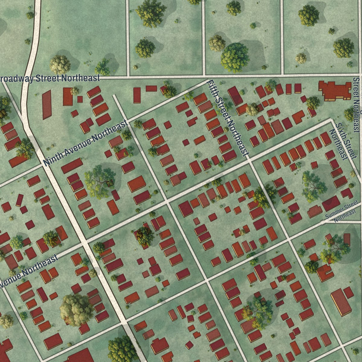 Close-up of the map of St. Anthony West, Minnesota print showing street and building detail