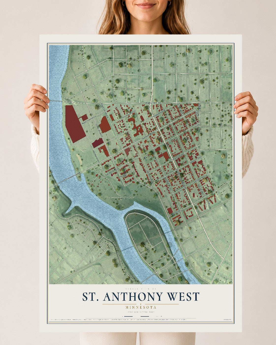 Map of St. Anthony West, Minnesota, 24 x 36 inch unframed archival matte print