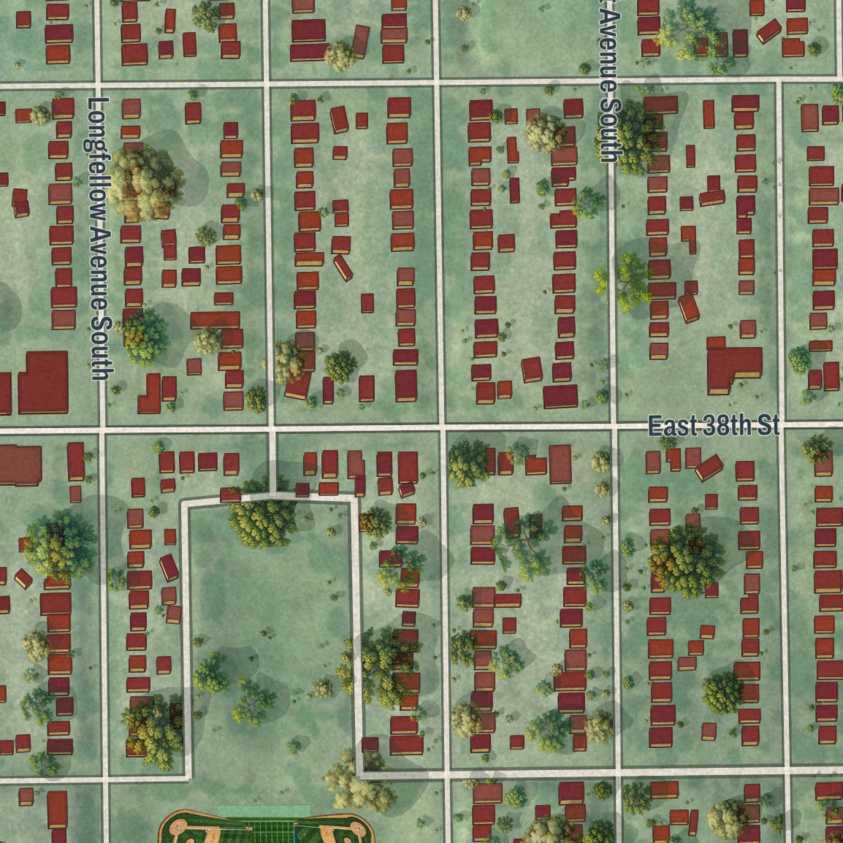 Close-up of the map of Standish, Minnesota print showing street and building detail