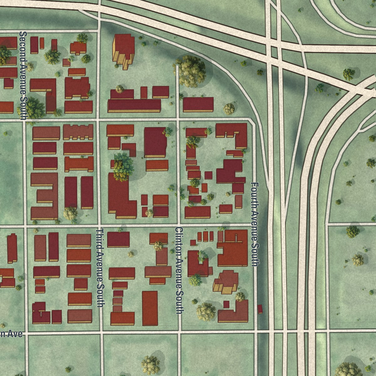 Close-up of the map of Steven's Square - Loring Heights, Minnesota print showing street and building detail