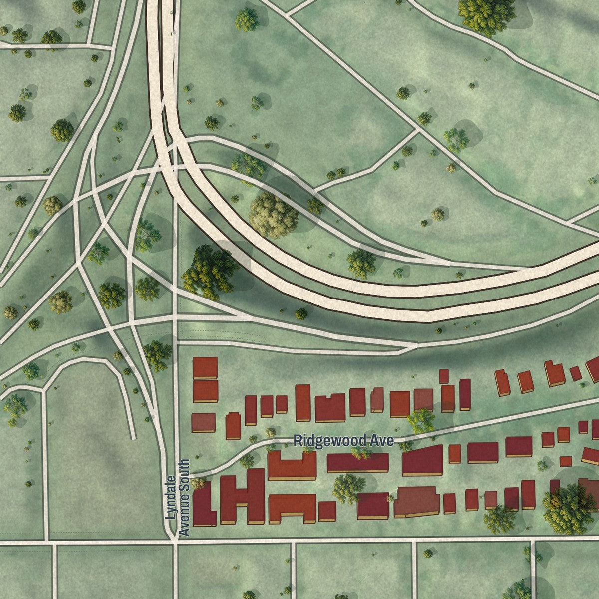 Second close-up of the map of Steven's Square - Loring Heights, Minnesota print showing more streets and buildings