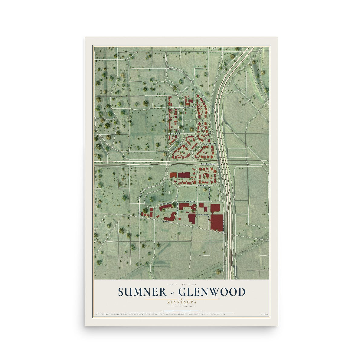 Map of Sumner - Glenwood, Minnesota, 12 x 18 inch unframed archival matte print