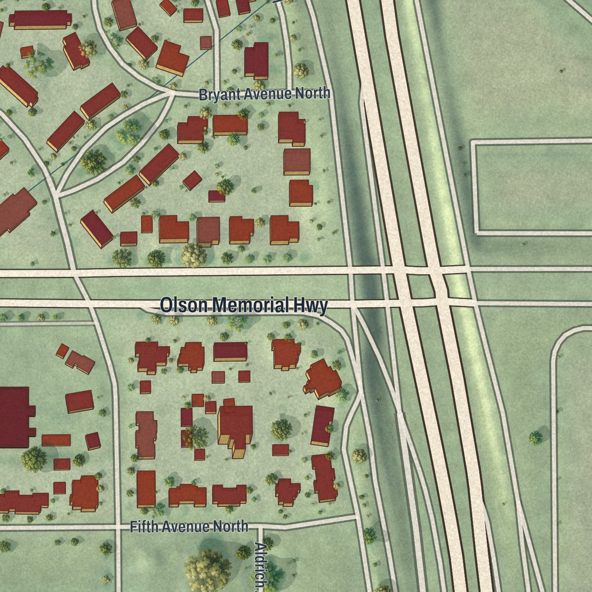 Close-up of the map of Sumner - Glenwood, Minnesota print showing street and building detail