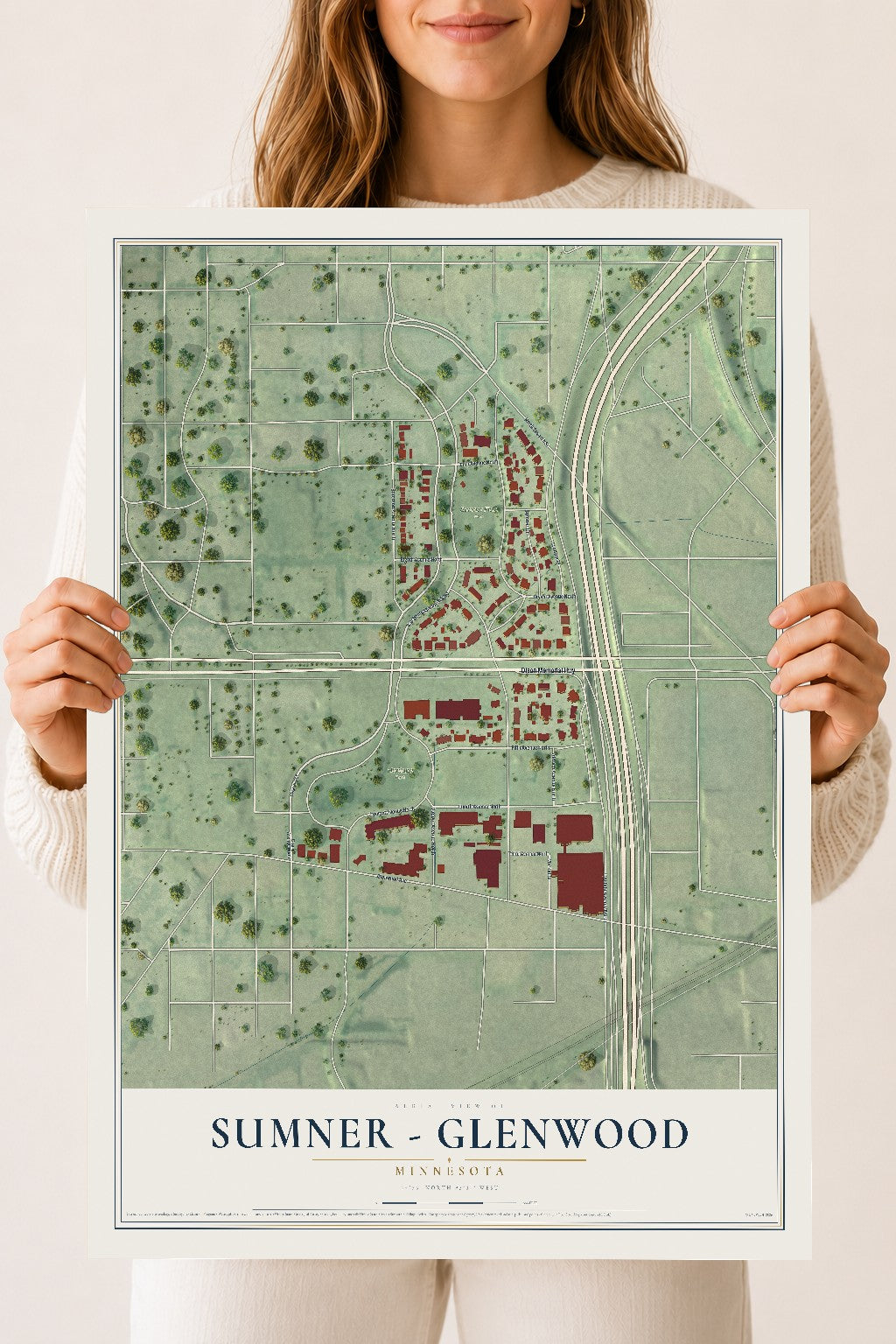 Map of Sumner - Glenwood, Minnesota, 18 x 24 inch unframed archival matte print