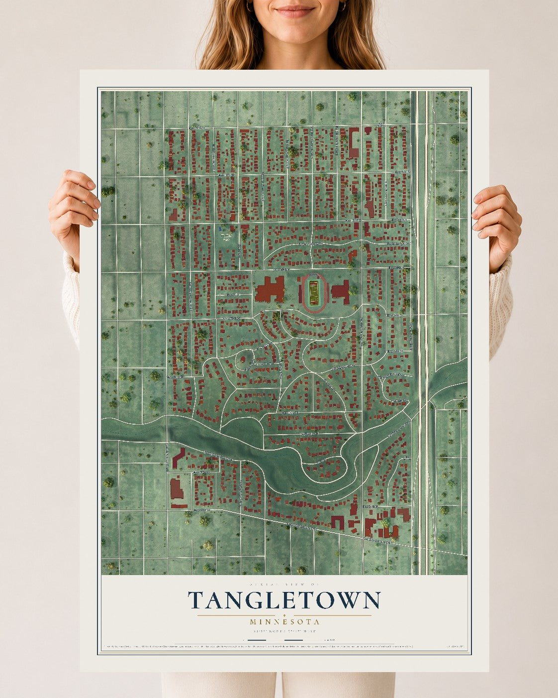 Map of Tangletown, Minnesota, 24 x 36 inch unframed archival matte print