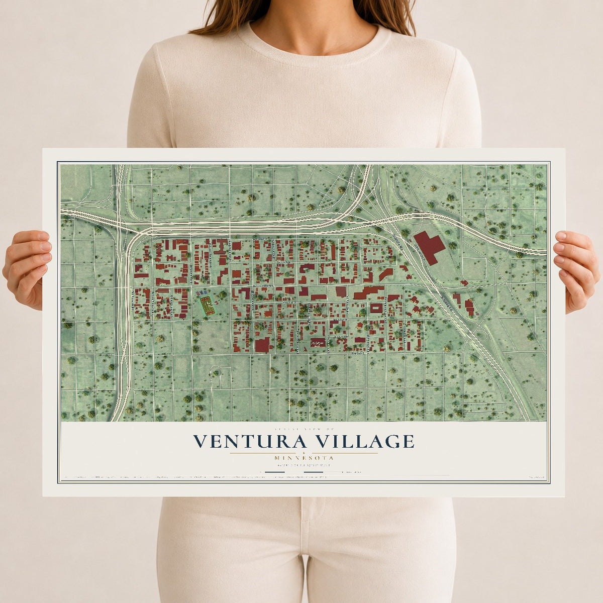 Map of Ventura Village, Minnesota, 12 x 18 inch unframed archival matte print