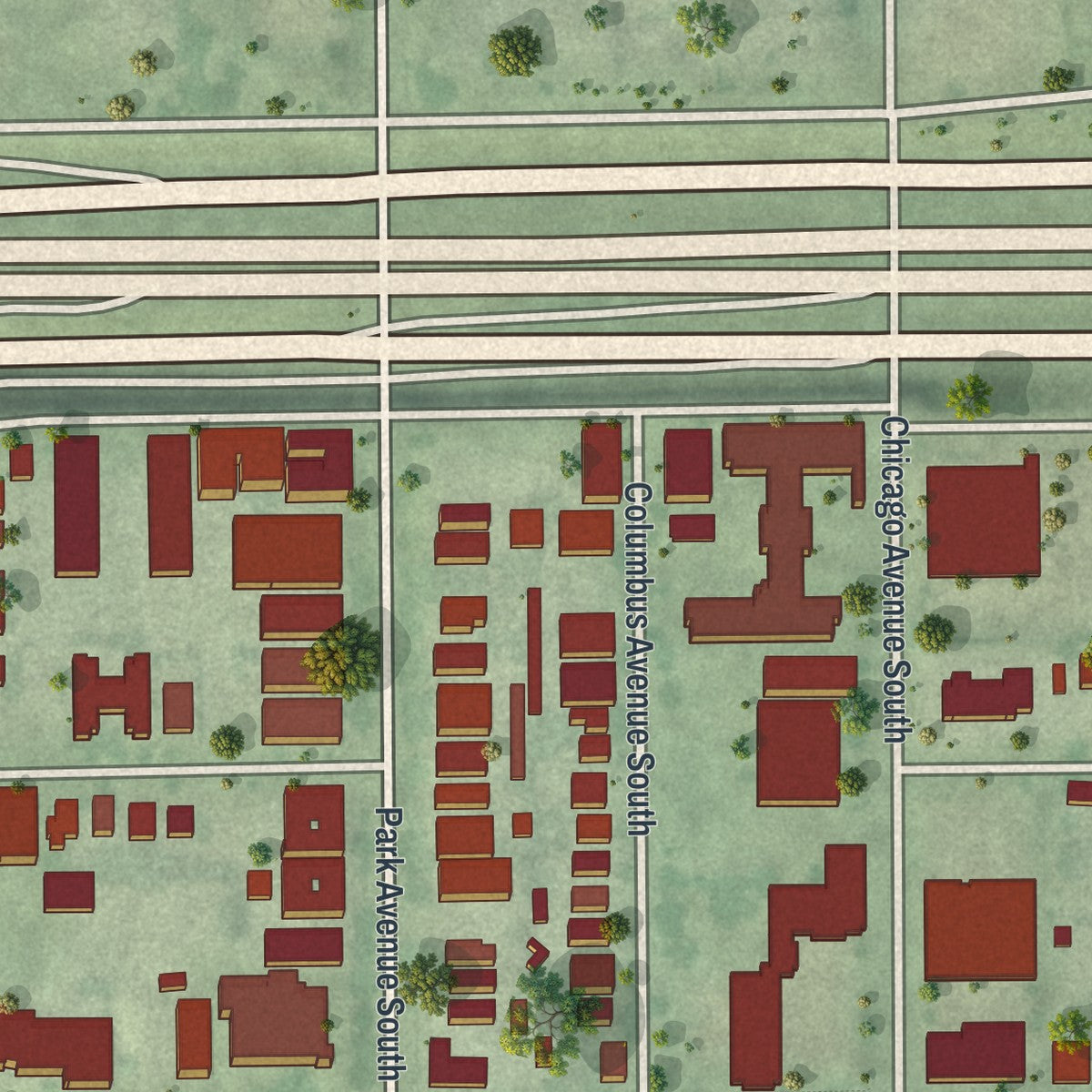 Second close-up of the map of Ventura Village, Minnesota print showing more streets and buildings