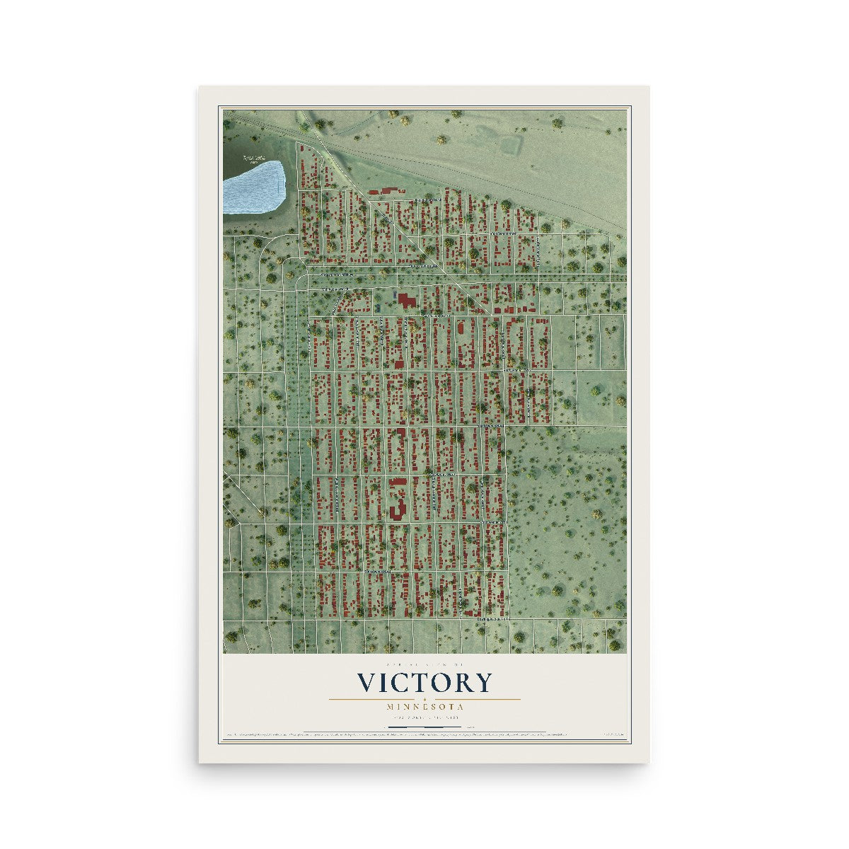 Map of Victory, Minnesota, 12 x 18 inch unframed archival matte print