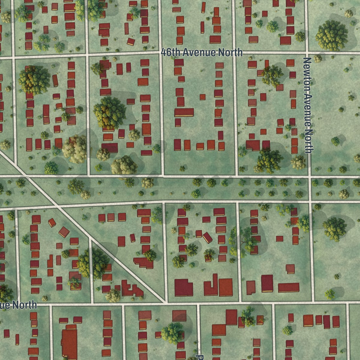 Second close-up of the map of Victory, Minnesota print showing more streets and buildings