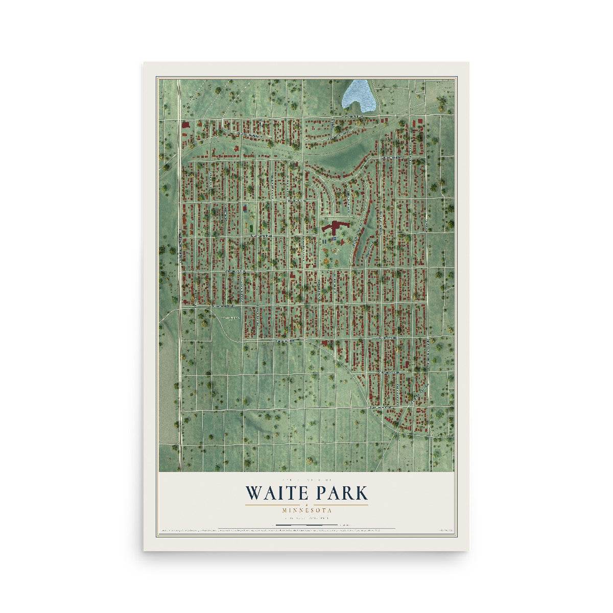 Map of Waite Park, Minneapolis, Minnesota, 12 x 18 inch unframed archival matte print