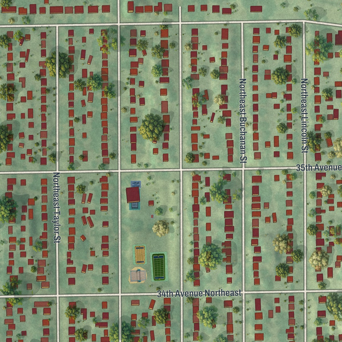 Close-up of the map of Waite Park, Minneapolis, Minnesota print showing street and building detail