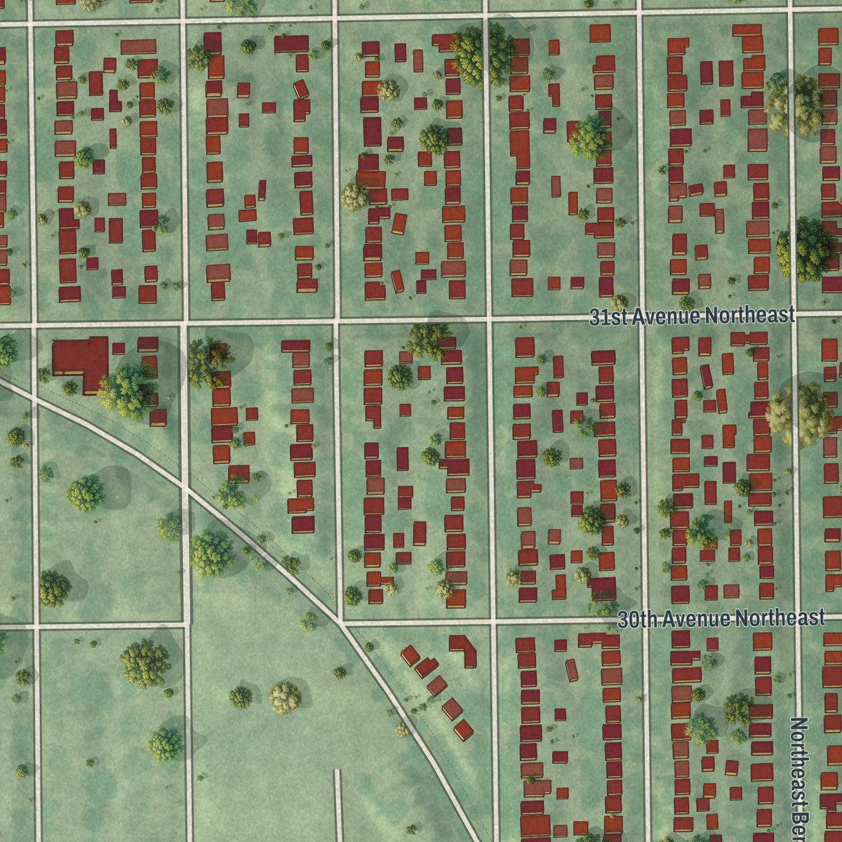 Second close-up of the map of Waite Park, Minneapolis, Minnesota print showing more streets and buildings