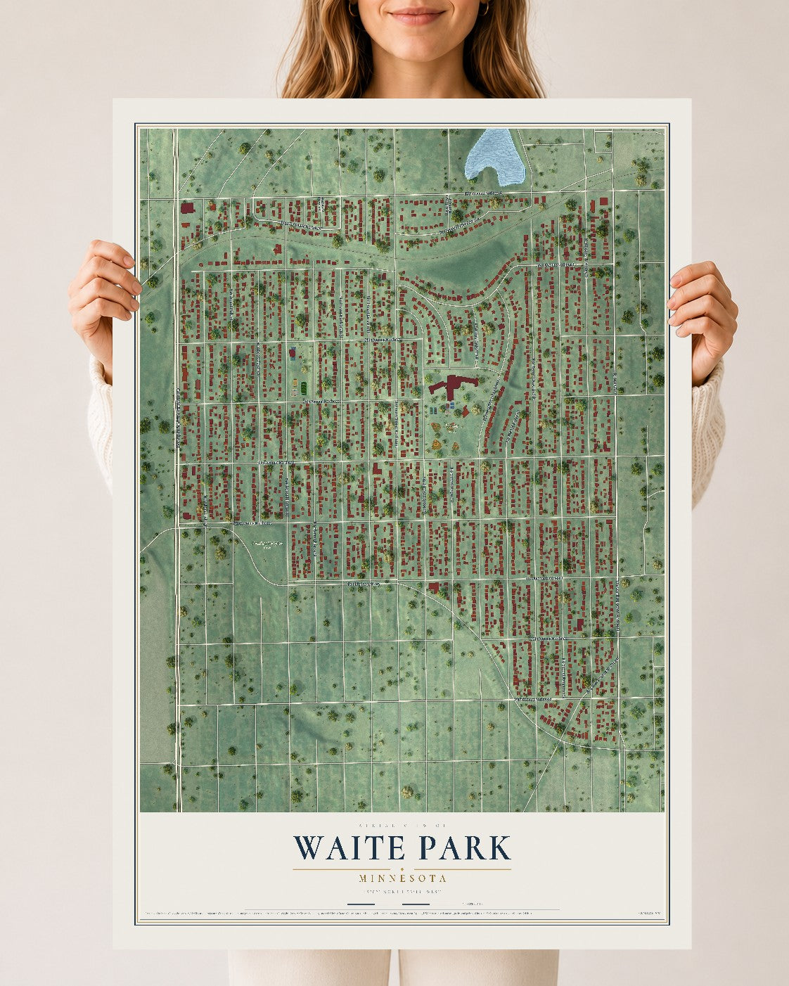Map of Waite Park, Minneapolis, Minnesota, 24 x 36 inch unframed archival matte print