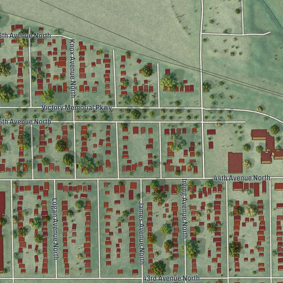 Second close-up of the map of Webber - Camden, Minnesota print showing more streets and buildings