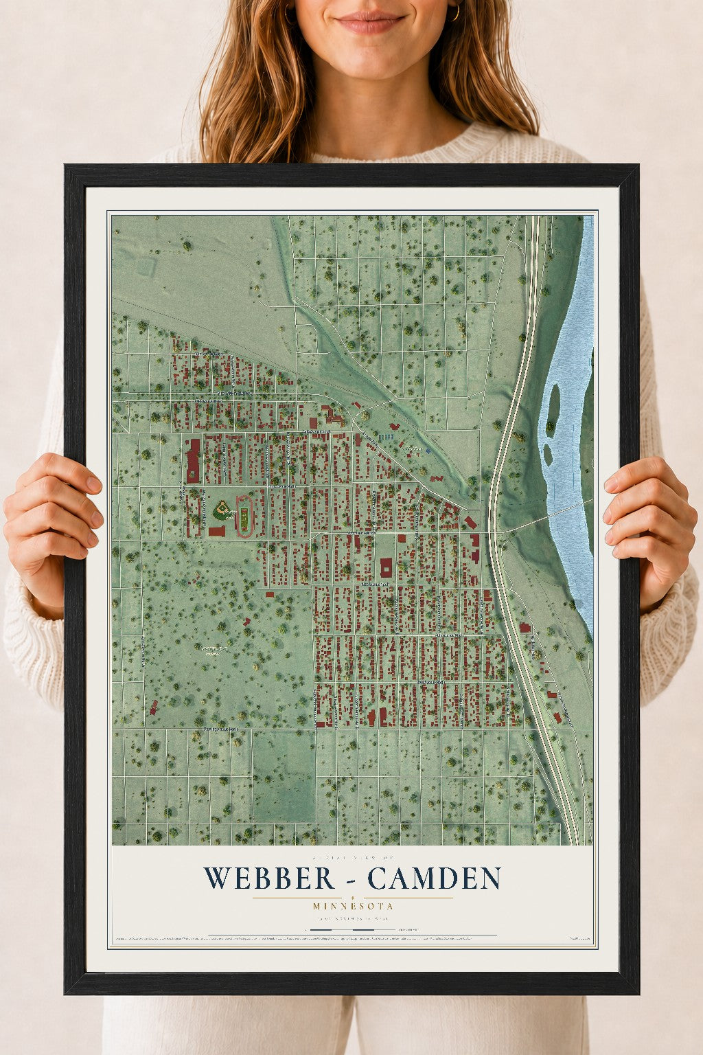 Map of Webber - Camden, Minnesota, 18 x 24 inch print in a black wood frame