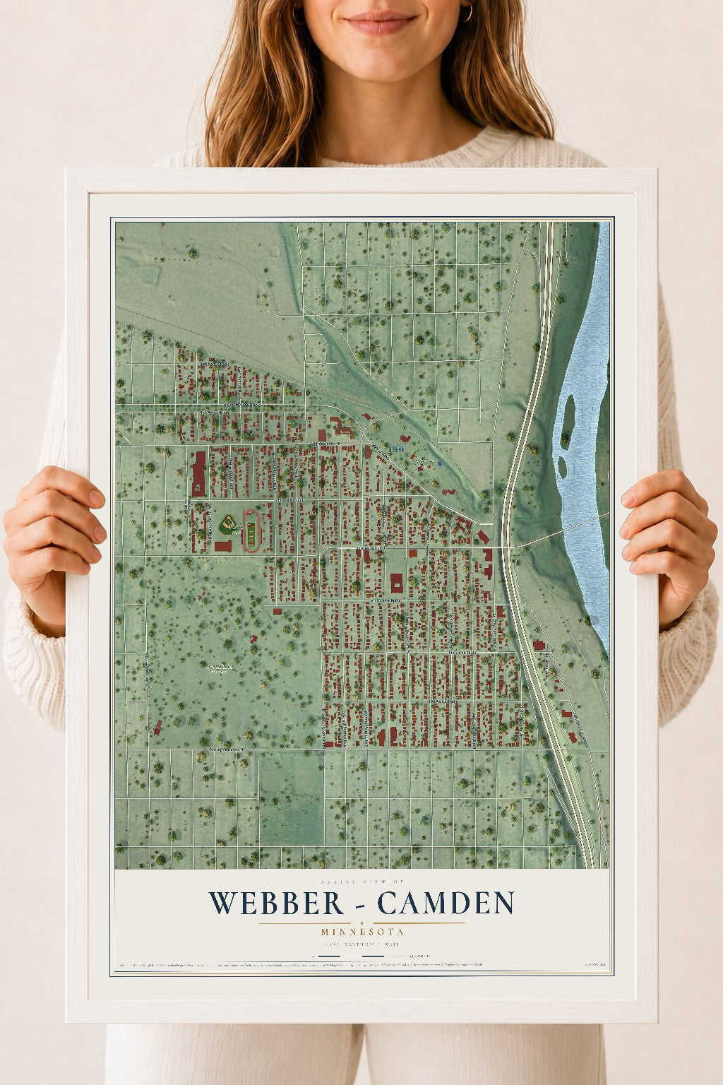 Map of Webber - Camden, Minnesota, 18 x 24 inch print in a white wood frame