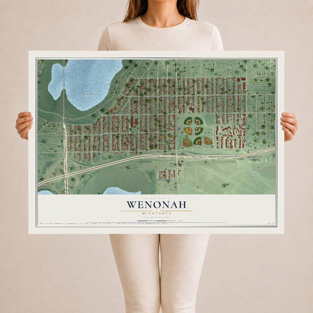 Map of Wenonah, Minnesota, 24 x 36 inch unframed archival matte print
