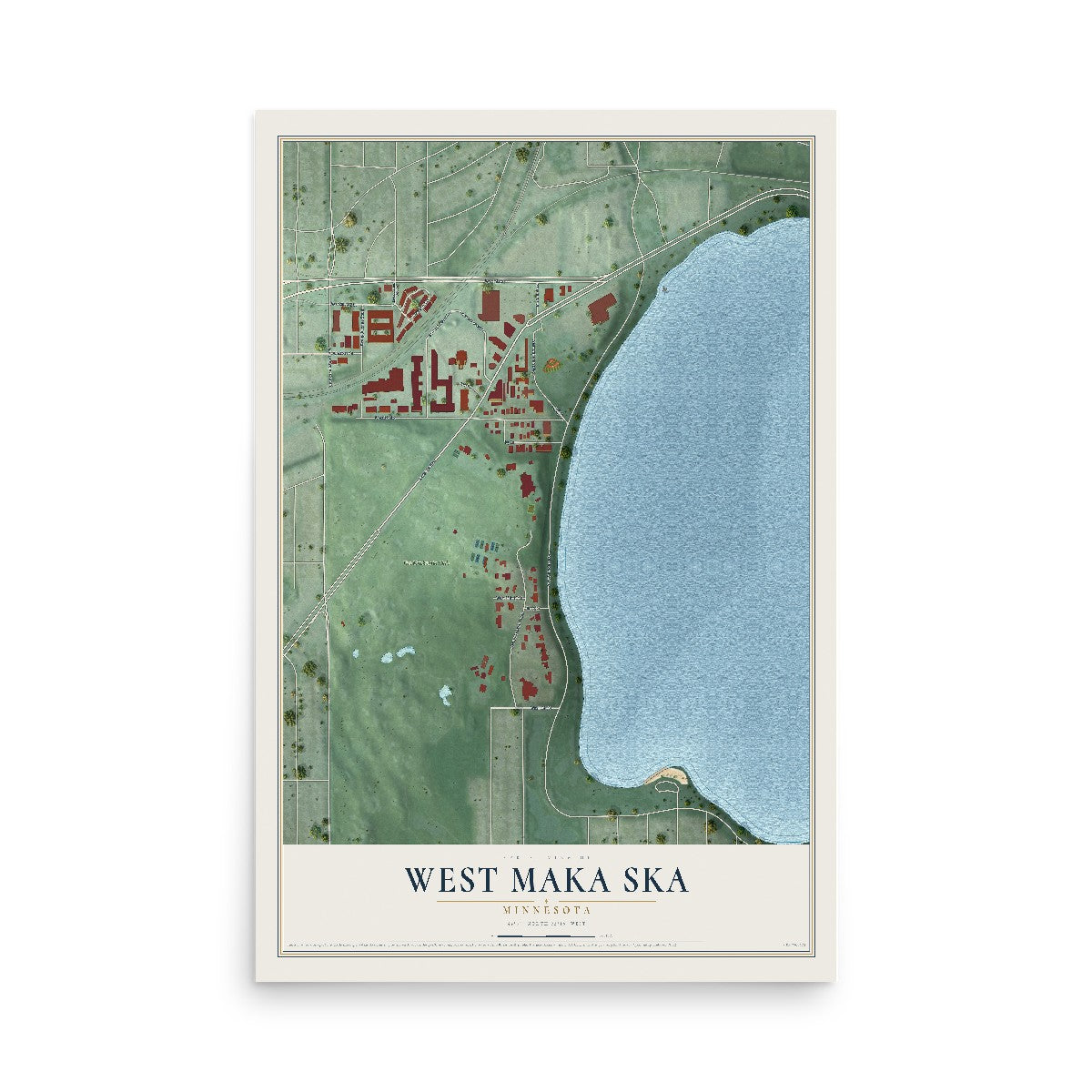 Map of West Maka Ska, Minnesota, 12 x 18 inch unframed archival matte print