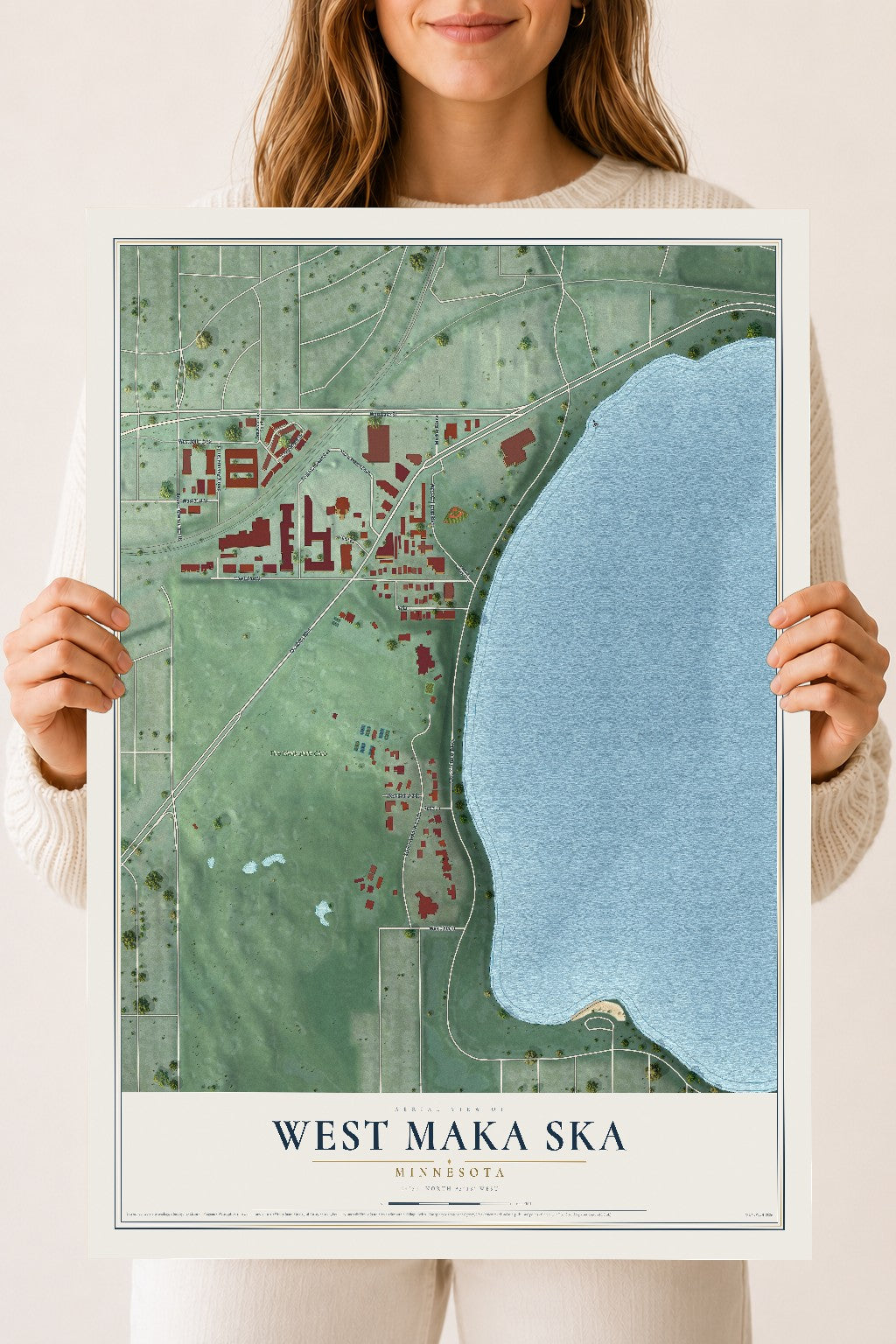 Map of West Maka Ska, Minnesota, 18 x 24 inch unframed archival matte print