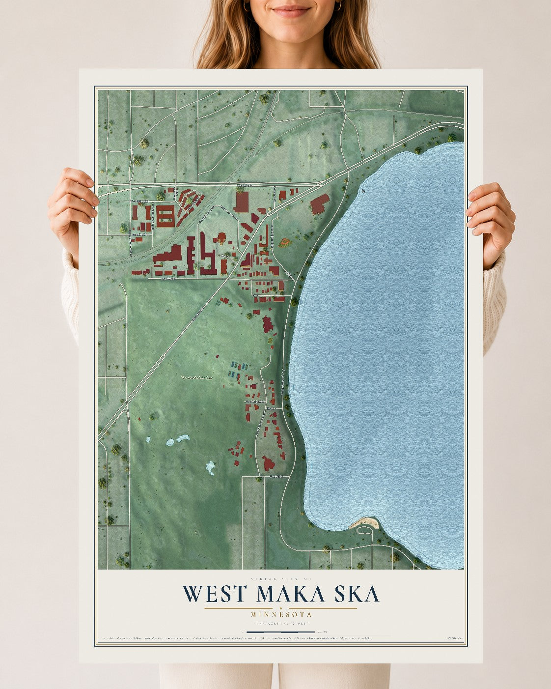 Map of West Maka Ska, Minnesota, 24 x 36 inch unframed archival matte print