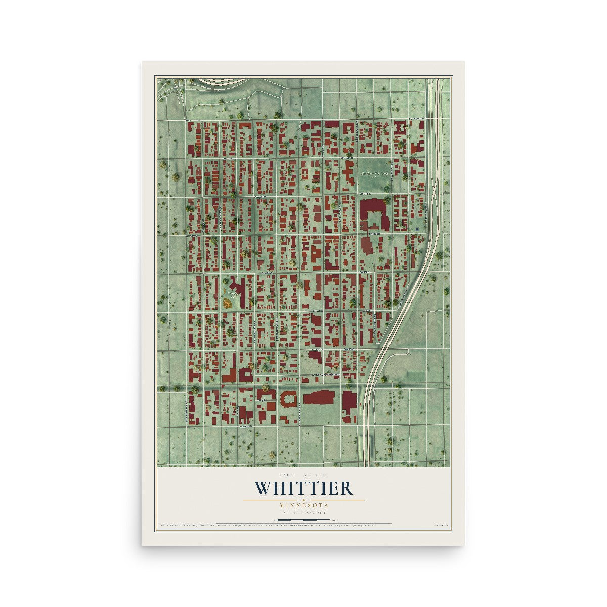 Map of Whittier, Minnesota, 12 x 18 inch unframed archival matte print